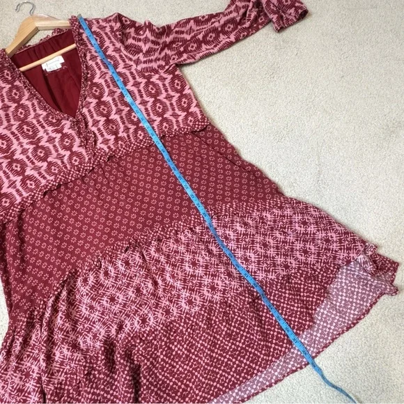 Anthropologie Dress Long Sleeve Tiered Skirt V-Neck Mini Knee Length Loose Fit L - Picture 13 of 15